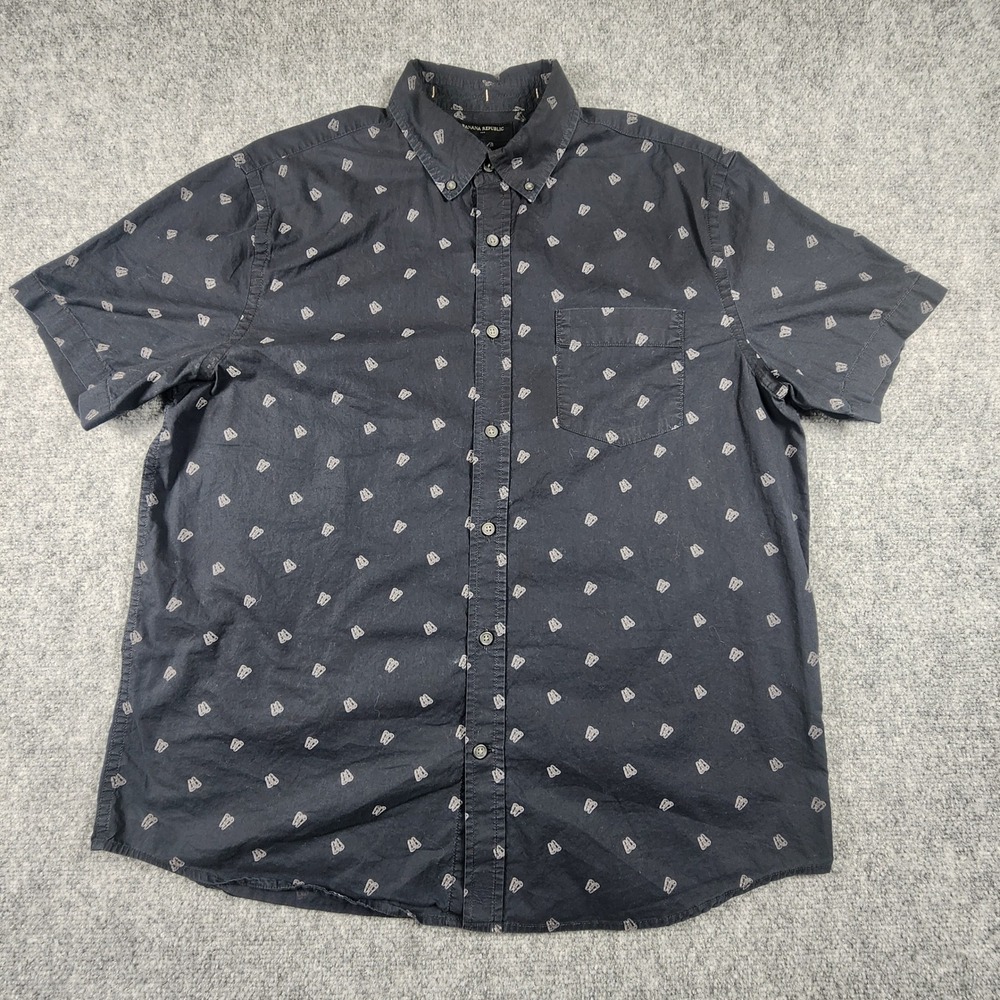 Banana Republic Mens Slim Fit Binocular Print Short Sleeve Button Down Shirt L